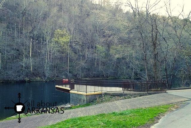 Fishing pier and boat ramp at JFK Campground in Arkansas