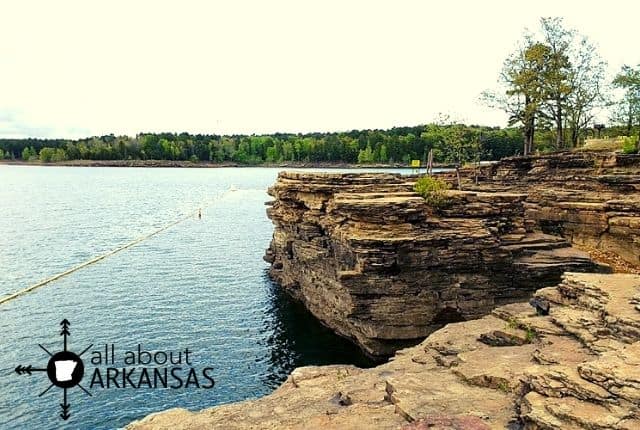 Swimming area at Dam Site Arkansas with cliffs for jumping!
