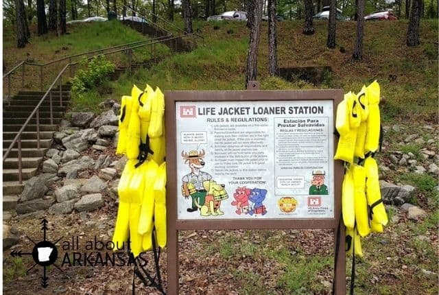life jacket loaner station at dam site campground