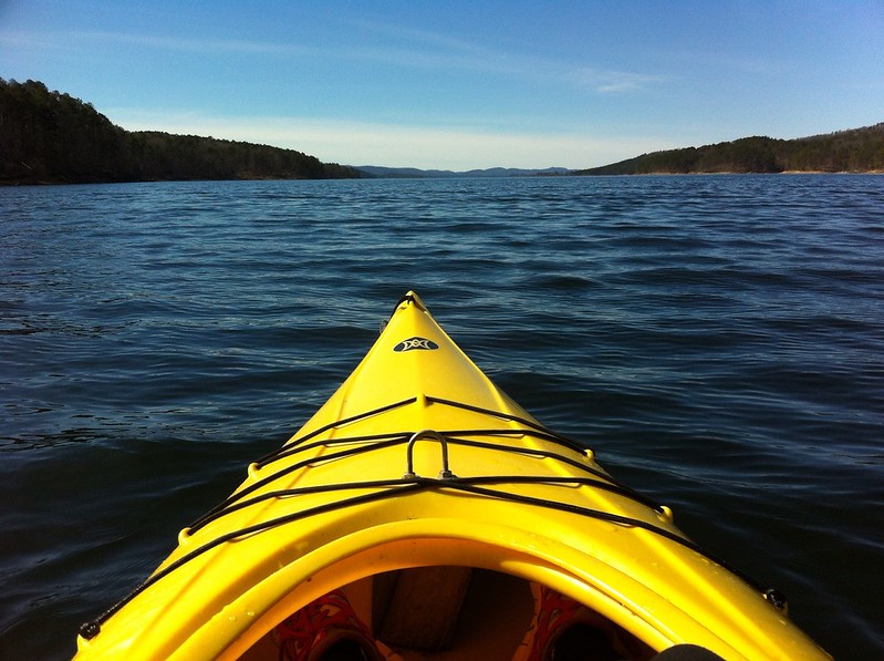 Kayaking to an island on Lake Ouachita! 
