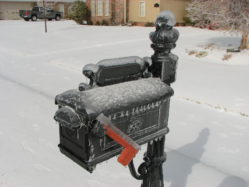 frozen mailbox during Arkansas ice storm
