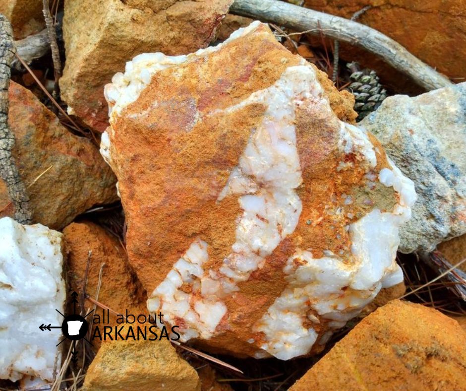 Rock with crystal veining in Mt. Ida Arkansas